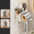 Suction hair dryer holder milky white wall mounted metal storage rack for bathroom. - Hair Dryer Holder with Cylinder / Milk White