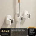 Suction mop holder wall mounted broom organizer clip for bathroom kitchen 3pcs white durable abs - 3 Piece Set / Cream White