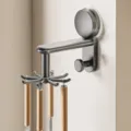 Gun grey suction kitchen rotating hook wall mounted utensil organizer holder 8 hooks - Rotatable Spatula Rack / Gunmetal Grey - Suction Cup Mount - Rotating Spatula Rack