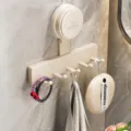 Milky white suction cup wall hook with five hooks, strong load-bearing ABS material for home storage. - 5 Hooks / Creamy White