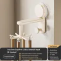 Rotating kitchen utensil holder, suction cup wall-mounted storage rack with 8 hooks, beige. - Rotatable Spatula Rack / Milky White - Suction Cup Mount - Rotating Spatula Rack