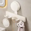 Suction Cup Wall Mounted Hook 5 Hooks Heavy Duty Towel Hanger Bathroom Storage Rack - 5 Hooks / Cream