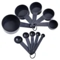 Plastic measuring cups and spoons set with clear capacity markings for baking kitchen tools. - 10-Piece Set / Dark Gray