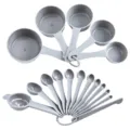 Plastik Messlöffel und Messbecher Set 17 Stk grau Backen Küche Kochen Werkzeuge mit Ring - Grau