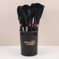 Silicone kitchen utensil set with storage holder non-stick cooking tools 12-piece black tool - Marbled Black