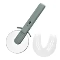 Stainless steel pizza cutter wheel with protective guard, sharp rolling blade for kitchen use. - 2-in-1: Cutter and Tongs / Green