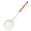 Cuillère de cuisine ajourée en silicone résistante à la chaleur avec manche en bois. - Grande Écumoire