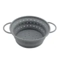 Gray round collapsible silicone kitchen food drain basket colander with dual handles. - Colander Basket / L / Gray