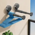 Wall mounted suction cup telescopic clothes hanger rack for home and balcony use. - Pack of 2 / Gunmetal Gray
