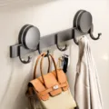 Gun grey 5-hook wall mounted punch-free suction cup coat hook and storage rack for home use - 5-Hook Style / Gunmetal