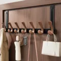 Porte manteau de porte avec 7 crochets en bois, suspension de porte sans perçage. - 7 Crochets / Noir