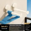 Suction cup telescopic clothes hanger rack, white wall mounted rack for balcony storage variant. - Pack of 2 / Creamy White