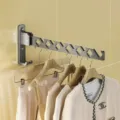 Wall mounted folding clothes drying rack, space saving swing arm garment hanger for indoor balcony. - 1 Piece / Gunmetal