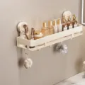50cm Bathroom Suction Shelf Wall Mounted Storage Rack with Hooks ABS Carbon Steel - Single Layer with Hooks / 50cm / Milk White