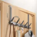 Over the door hook heavy duty coat rack gunmetal black door hanger organizer for home - 5-Hook Row / Standard Door / Gunmetal