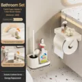 Suction toilet paper holder and brush set, cream style, ABS wall-mounted bathroom organizer. - Toilet Brush and Tissue Holder Set / Creamy White