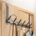 Over the door hook rack gunmetal finish coat organizer for bedroom door space saving storage - 6-Hook Rack / Standard Door / Gunmetal