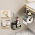 Grey ABS suction toilet brush and tissue holder set, wall mounted bathroom organizer. - Toilet Brush and Tissue Holder Set / Gunmetal Gray