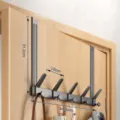 Gunmetal over door hook hanger, punch-free metal coat rack for bedroom door storage. - 5-Hook Row / High Door / Gunmetal