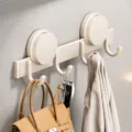Appendiauomini da parete con ventosa forte gancio adesivo per bagno dietro la porta - Stile a 4 Ganci / Crema