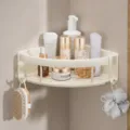 Aluminum bathroom corner shelf, wall mounted shower storage organizer basket for shampoo. - Single Tier Triangular Basket / Cream White