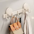 Gancio a ventosa da parete appendiabiti adesivo per porta del bagno pesante resistente - Stile a 5 Ganci / Crema