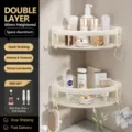 Double layer bathroom corner storage shelf aluminum wall mounted shower caddy organizer - Double Tier Triangular Basket / Cream White