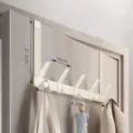 Türgarderobe zum Aushängen, hängender Kleiderbügel ohne Bohren für Schlafzimmer Bad Organizer. - 5-Haken-Reihe / Standardtür / Creme