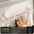 Appendino Murale a Ventosa Bianco Latte Multi-Gancio Supporto da Parete Robusto - 7 Ganci / Crema