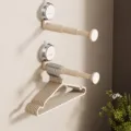 Wall mounted telescopic clothes hanger suction cup storage rack space saving organizer 2pcs - Pack of 2 / Cream White