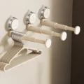 Wall-mounted telescopic clothes hanger rack punch-free suction cup storage organizer - 3 Pieces/Pack / Cream White