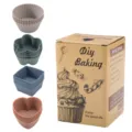 Silicone baking cups muffin molds set round square heart shapes cake decorating tools - 24 Pieces Pack (Color Box)