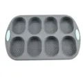 Perforated silicone bread baking mold with 8 oval cavities and non-slip handles for kitchen oven. - 8-Hole Bread Mould