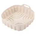 Square silicone air fryer pot beige baking mat heat resistant oven liner basket 1pc - Large (20.5x20.5cm) / Off White