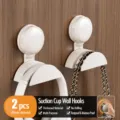 Plastic suction cup wall hook punch-free heavy duty storage hook for bathroom and door - Pack of 2 / Creamy White