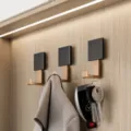 Modern wall mounted coat hook brass black single wall hook for entry hallway clothes - 3 Piece Set / Black & Gold