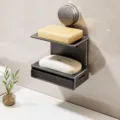 Wall-mounted double layer soap holder and sponge organizer in gunmetal gray space aluminum. - Double Layer / Starry Gray - Double Layer