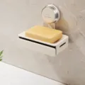 Wall-mounted suction soap dish, creamy white space aluminum and ABS with sponge. - Single Layer / Cream White - Single Layer