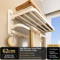 Portasciugamani a ventosa stile crema, scaffale da parete per bagno senza foratura pieghevole. - Portasciugamani da Bagno Pieghevole Doppio / 60CM / Crema