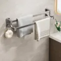 Double towel bar 50cm gun grey space aluminum bathroom towel rack wall mount no punch - Double Bar / 50cm / Gunmetal