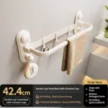 Cream style suction cup folding towel rack, wall mounted bathroom towel storage shelf. - Folding Towel Rack / 40CM / Cream