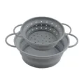 Grey silicone collapsible colander set with dual handles, practical kitchen strainer. - Small Colander + Large Solid Basket / Gray