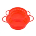 Red collapsible silicone colander variant for kitchen food draining and washing bowl set. - Small Colander + Large Solid Basket / Red