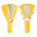 Multi-functional yellow kitchen tool featuring cheese grater, bottle opener, and jar opener. - Yellow