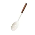 Espumadera de silicona con mango de madera resistente al calor utensilio de cocina antiadherente - Cuchara Ranurada / Blanco