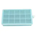 Blue silicone ice cube tray with clear lid, 15-grid square mold for easy home ice making. - 15 Grids / Green