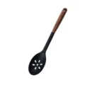 Cuchara espumadera de silicona negra con mango de madera, utensilio de cocina resistente SKU - Cuchara Ranurada / Negro