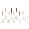 Set de utensilios de cocina de silicona de 9 piezas con mangos de madera para sartenes. - Juego De 9 / Blanco