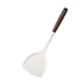 Espátula de cocina de silicona con mango de madera para sartenes antiadherentes, utensilio - Volteador / Blanco