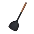 Espátula de silicona con mango de madera para sartenes antiadherentes, utensilio de cocina. - Volteador / Negro